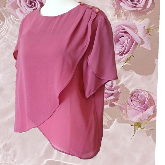 Macshore Classics Tops - Vintage 80s Pink Chiffon Blouse Womens Short Sleeve Top Medium
